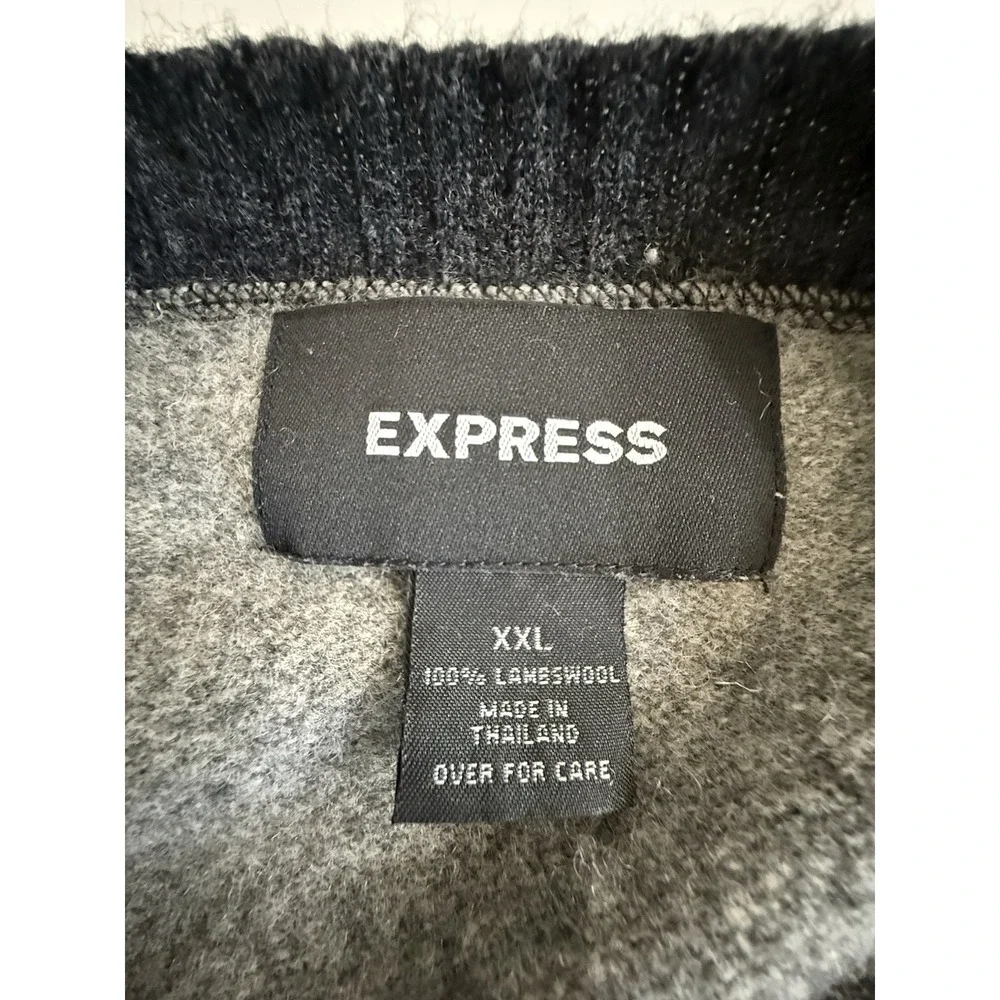 Express Men XXL Gray V Neck Sweater Black Trim Pullover Minimalist Classic